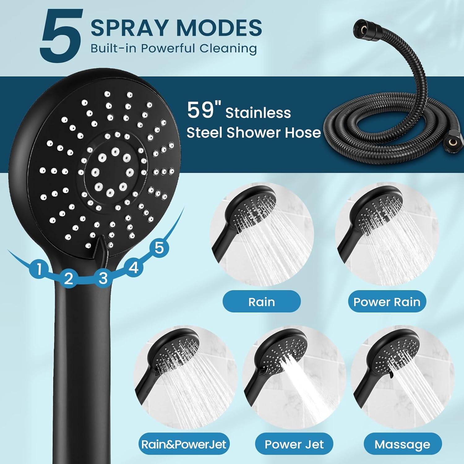 Upgraded Filtered High Pressure Rainfall Showerhead Combo with Arm for Bathroom Accessories, Rain Shower Head Handheld, Detachable Dual Multi Modes Handheld Spray Matte Black