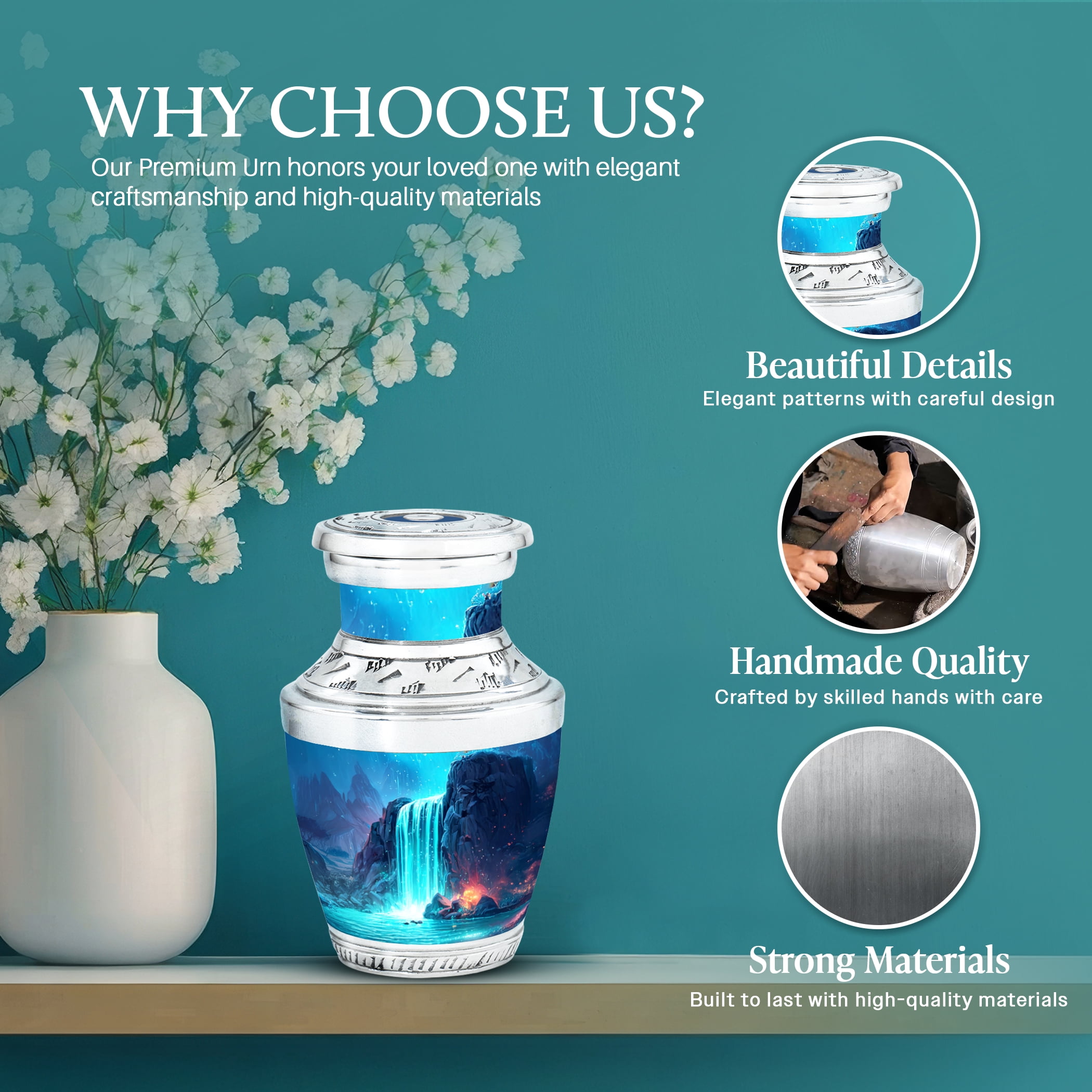 SABURIAL Waterfall Urn - Handcrafted Small Funeral Keepsake Urn for Dad - Memorial Urns for Human Ashes - Beautiful Cremation Urns for Human Ashes - 3 Inch - Pack of 2