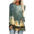 thumbnail image 2 of jobturf Halloween Shirts for Women Pumpkin Printed Cute Long Sleeve T Shirts Novelty Ghost Graphic Tops Fall Tee Fashion Festival Gift, 2 of 5