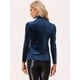 thumbnail image 4 of Blusa básica de cuello alto de terciopelo elástico con cuello simulado para mujer Azul Oscuro XS, 4 of 6