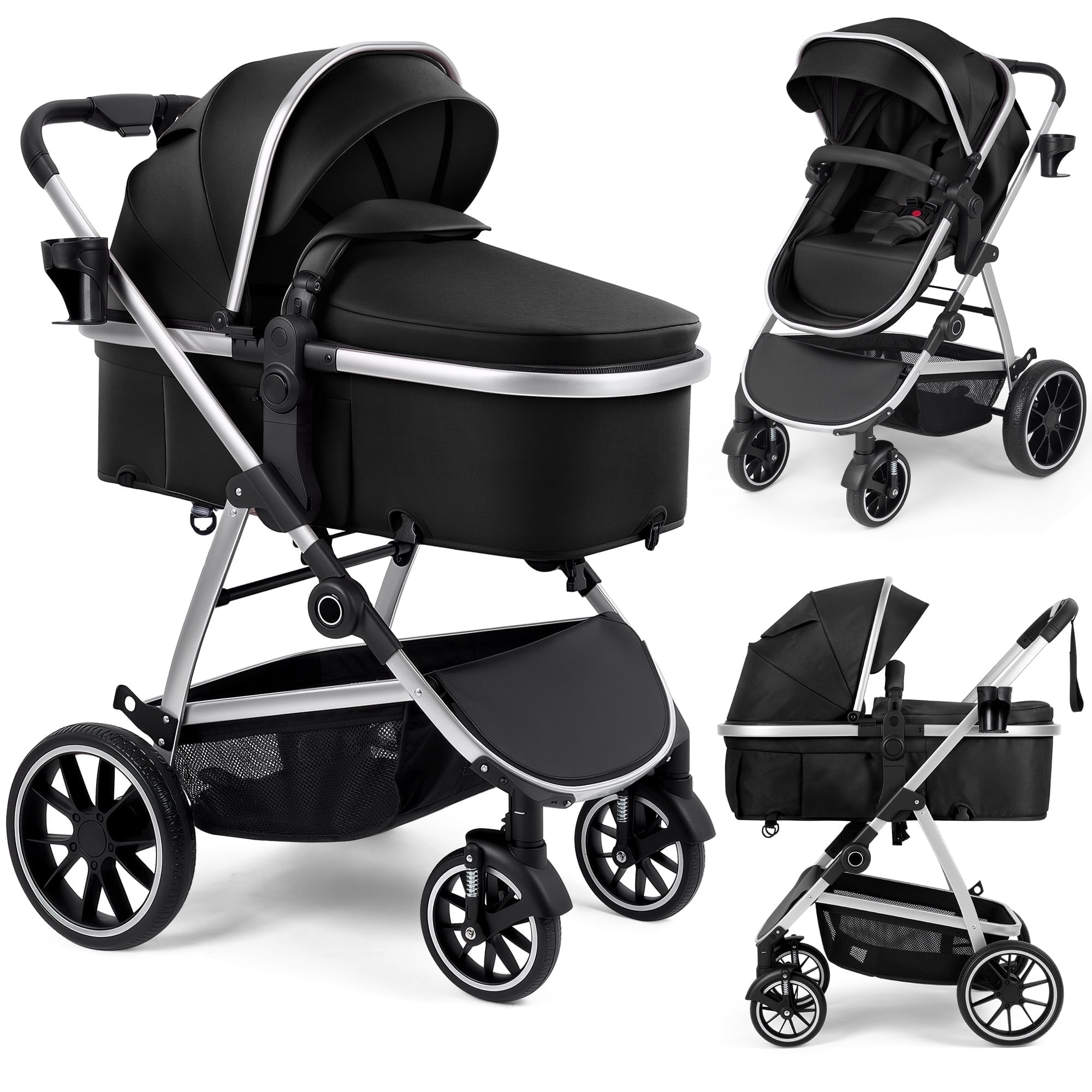 babyeap Baby Stroller,2 in 1 Lightweight Travel Stroller,Compact Foldable Stroller for Toddler with Reversible,Black