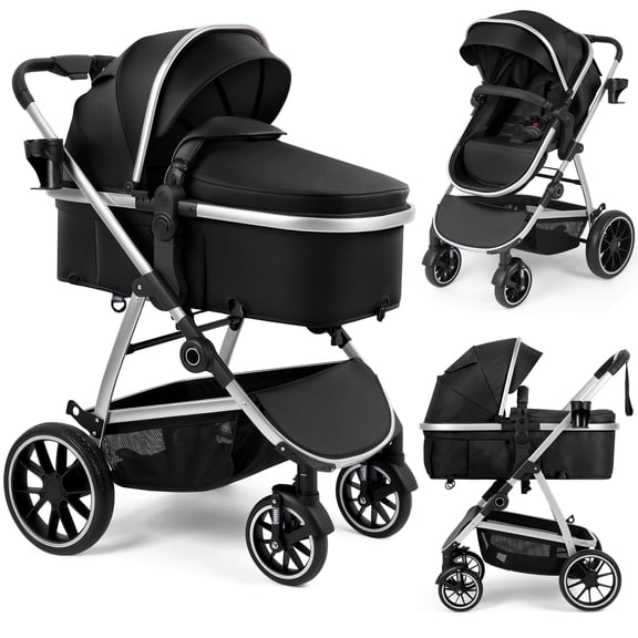 babyeap Baby Stroller,2 in 1 Lightweight Travel Stroller,Compact Foldable Stroller for Toddler with Reversible,Black