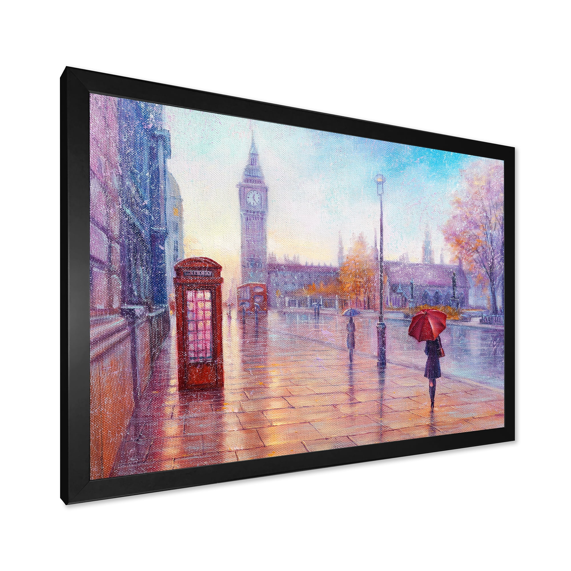 Designart 'Big Ben and Woman With Red Umbrella In London Street' French Country Framed Art Print