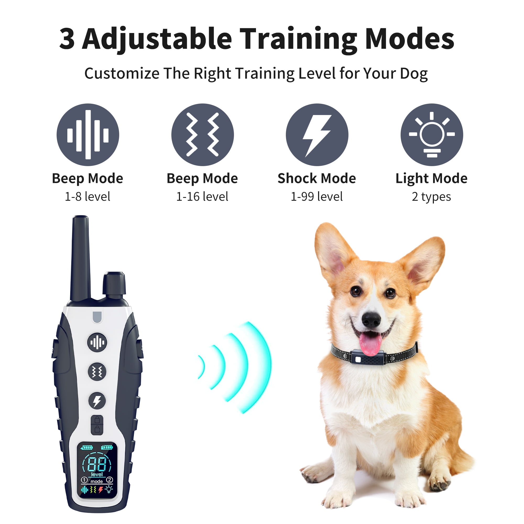 Upgraded Dog Shock Collar with Flashing Light for Night Walks Dog Training Collar with Adjustable Pitch Beep Vibration Shock and Keypad Lock Dog Training Collar with Remote 4000FT Shock Collar Dog Wal...