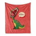 thumbnail image 1 of Dinosaur Soft Flannel Fleece Throw Blanket, Aggressive Prehistoric Cartoon Animal Roaring Open Mouth Wildlife Image, Cozy Plush for Indoor and Outdoor Use, 50" x 60", Coral Green Yellow, by Ambesonne, 1 of 6
