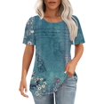 thumbnail image 1 of Outfmvch Chemises à Manches Courtes pour Femmes, Col Rond pour Femmes, Chemises Bleues pour Femmes, T-Shirt Formel Vêtements Froissés devant Col en V, Hauts Col Roulé pour Femmes, T-Shirts Graphiques pour Femmes Bleu L, 1 of 5