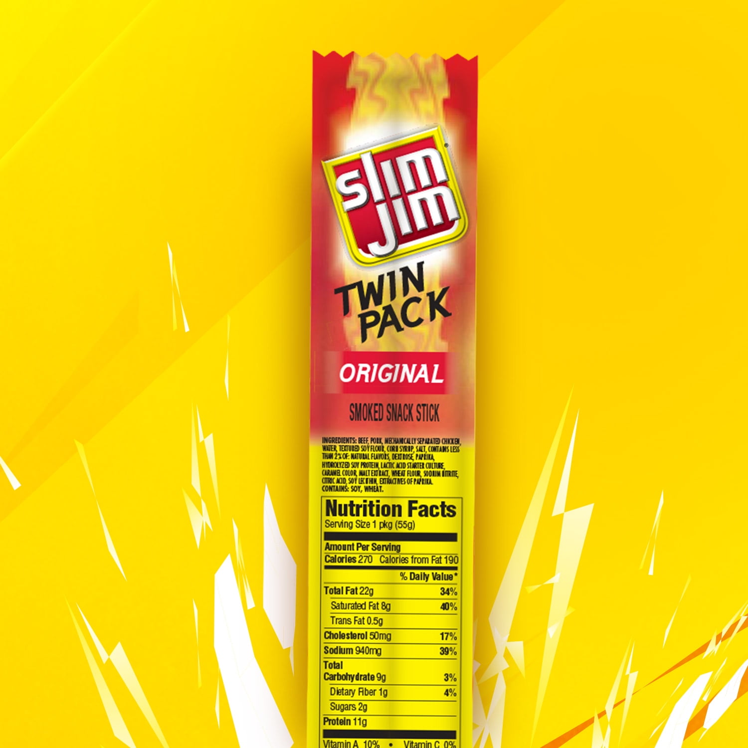 Slim Jim Original Giant Smoked Snack Stick Twin Packs, Smoked Meat