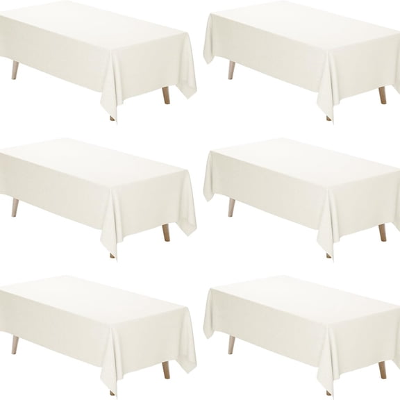 6 Pack Ivory Table Cloth, 70 x 120 Inch Polyester Fabric Tablecloths Rectangular, Table Covers 6-8ft for Party, Banquet, Dining, Wedding, Graduation