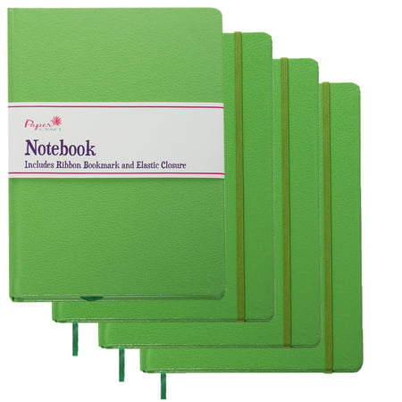Paper Craft (4 Pack) 140pg 8.5 x 5.5 Leatherette Lined Writing Journals Wide Ruled Banded Notebook With Ribbon