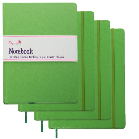 Rainbow Paper Journal Paper Craft (4 Pack) 140pg 8.5 x 5.5 Leatherette Lined Writing Journals Wide Ruled Banded Notebook With Ribbon Bookmark ()