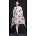 thumbnail image 4 of Bimba White Leaves & Begonia Floral Asymmetric Kurta Indian Tunic Tops For Women Printed Indian Clothing Large, 4 of 6