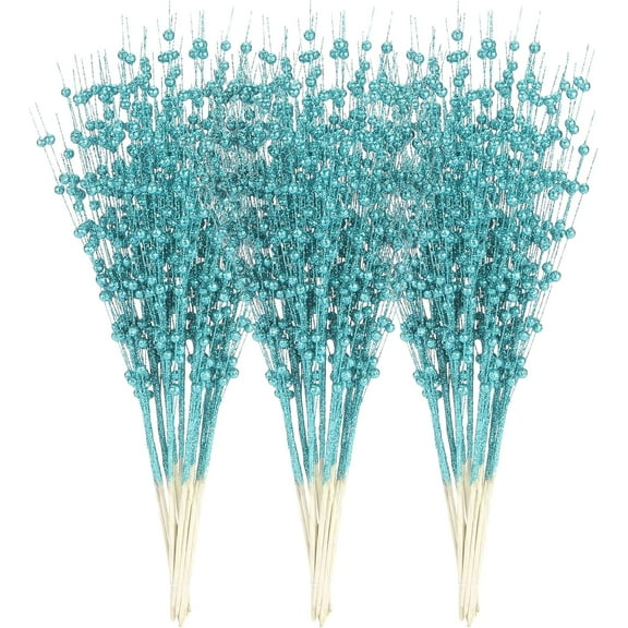 10-Pack Artificial Glitter Berry Stem Ornaments, Decorative Bead Sticks, Glittery Twigs, Picks, Branches for Christmas Tree, Small Vase, Holiday, Wedding, Party 17 Inches