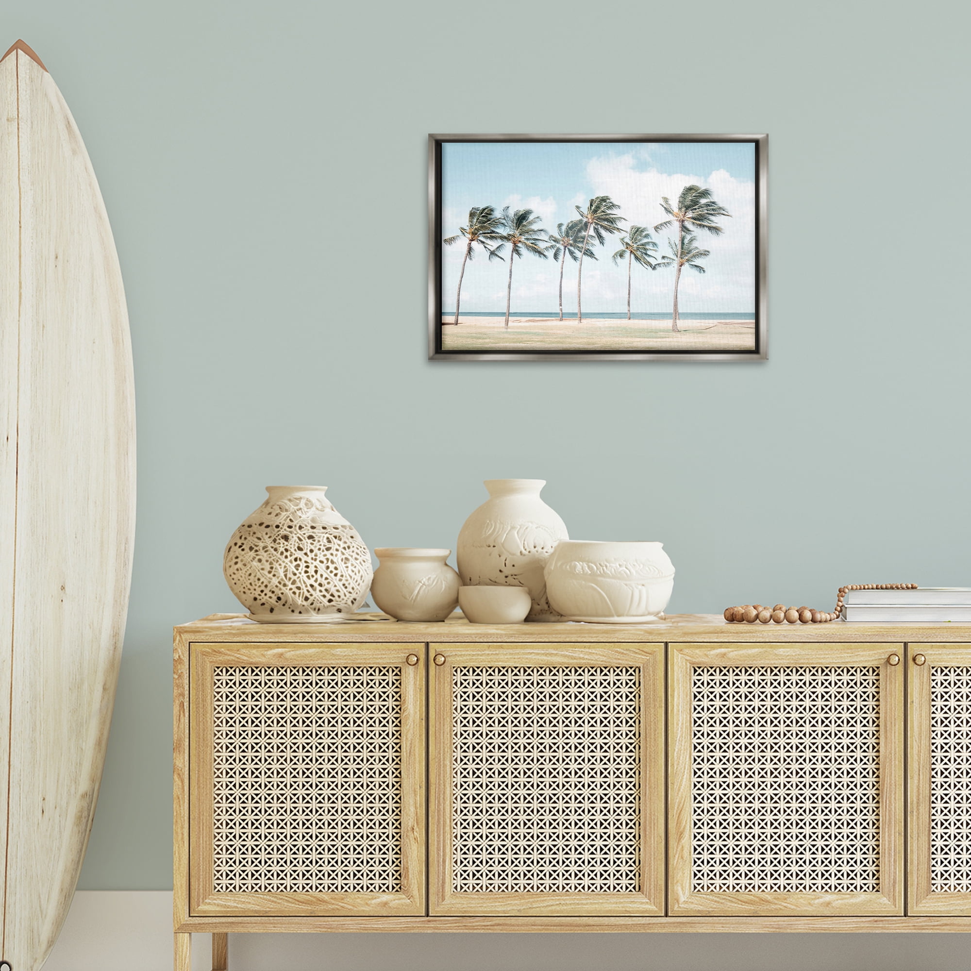Stupell Industries Windswept Palm Trees Nautical & Beach Painting Gray Floater Framed Canvas Art Print Wall Art, 25 x 17