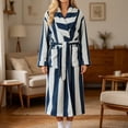 thumbnail image 2 of Virmaxy Striped Plush Bathrobe Women Long Sleeve Fleece Robe with Pockets Belted Housecoat Warm Winter Spa Loungewear Dressing Gown Dark Blue, 2 of 9