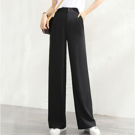 drppepioner Women'S Fashion Casual Full-Length Loose Pants Solid High Waist Trousers  Long Straight Wide Leg Pants 