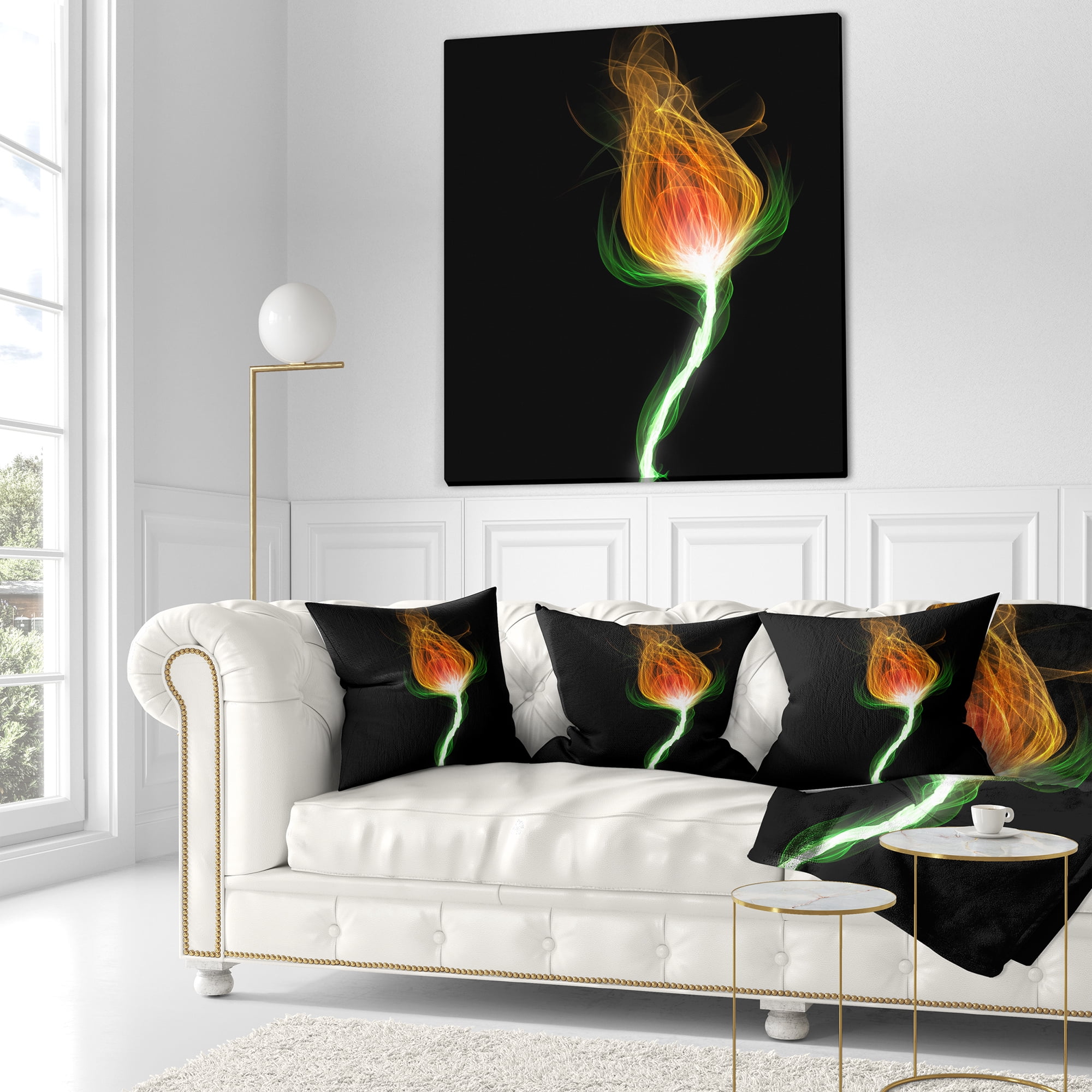 Designart Fiery Fractal Flower with Stem - Floral Throw Pillow - 18x18