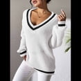 thumbnail image 4 of Suéter Holgado de Punto A Rayas de Larga para Mujer, Estilo Preppy, para Otoño e Invierno, con Cuello en V L, 4 of 8