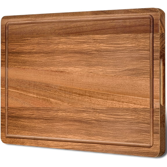 TINANA Acacia Wood Cutting Board for Kitchen, 17 x 12 In Thick Butcher Block with Deep Juice Groove, Wooden Cutting Board for Meat, Vegetables, and Fruits
