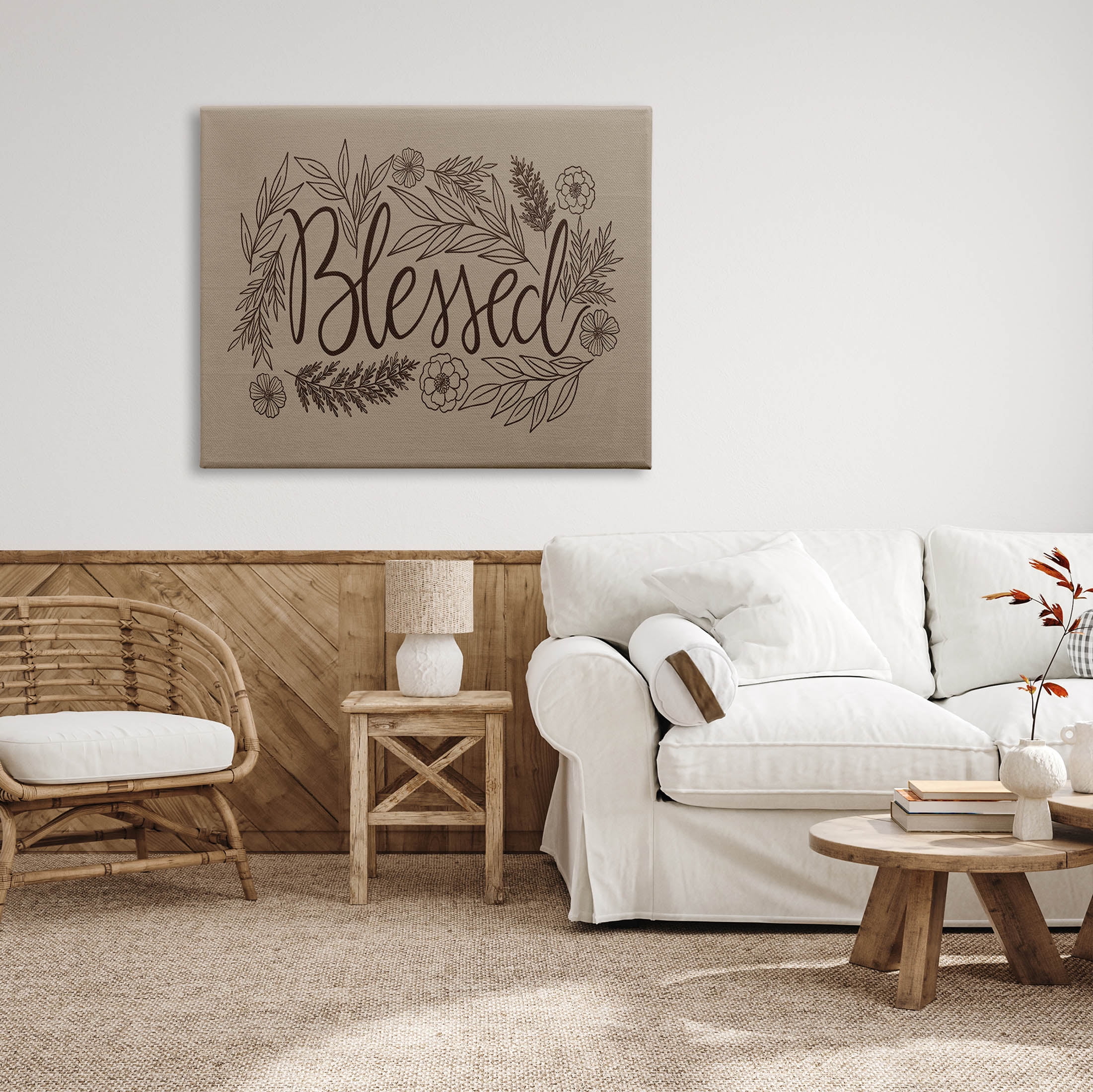 Stupell Industries Blessed Botanical Flower Border Graphic Art Gallery Wrapped Canvas Print Wall Art, Design by Taylor Shannon Designs