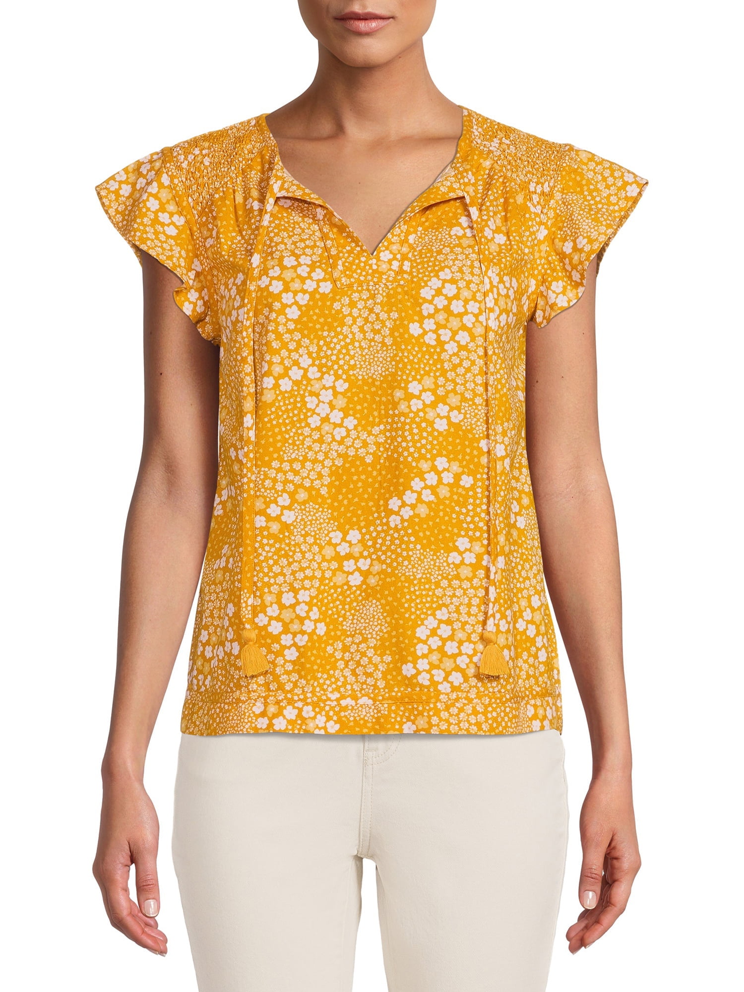 Time and Tru Womens Flutter Sleeve Top - Walmart.com