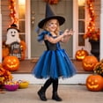 thumbnail image 4 of Girls Halloween Mesh Dress Costume Set With Matching Witch Hat, Two-Piece Outfit For Dance Recitals, Stage Performances, Dress-Up Parties, School Events And Themed Photo Sessions, 4 of 6