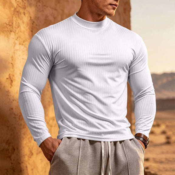 Chbgutlmr Mens Shirts Long Sleeve Standing Collar Stretch T-Shirts Casual Fall Workout Solid Color Undershirts