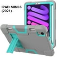 thumbnail image 2 of Case for iPad Mini 6, Kickstand Shockproof Kids Proof Case Heavy Duty High Impact Resistant Hybrid Three Layer Rugged Defender Full Body Protection Case, Gray+Mint, 2 of 7