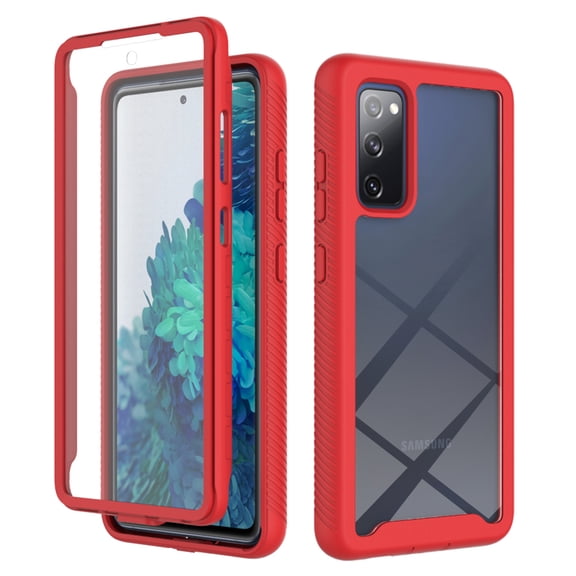 Feishell Samsung Galaxy S20 FE Case Built-in Screen Protector Clear Rugged 360 Full Body Protective Shockproof Hard Back Soft TPU Defender Dual Layer Heavy Duty Bumper Anti-Scratch Case, Red
