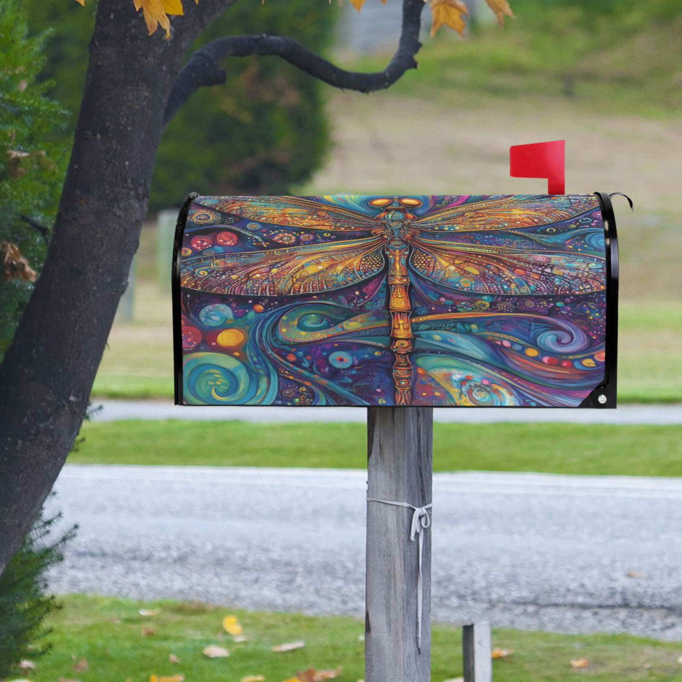 WOBOGO Weird Style Dragonfly Mailbox Cover Magnetic for Garden Yard Home Decor Standard Size 25.4×20.78in