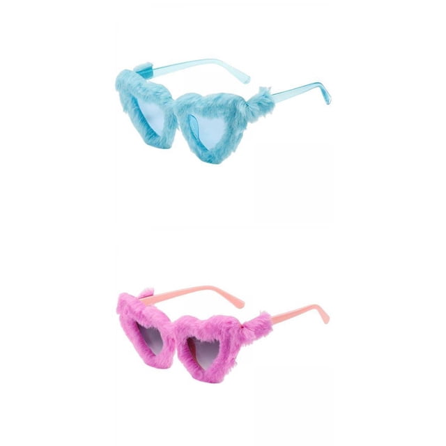 2 gafas de sol de felpa suave para . Azul + Púrpura BLESIY Gafas de sol en forma de corazón