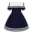 thumbnail image 4 of xfsWaSs Girls School Uniform Dress Casual Pleated Dresses Kids Spring Summer Short Sleeve Graduation Dress Outfits Back To School Clothes 2-3 Years, 4 of 9