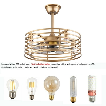 

Mkyiongou 20 Retro Metal Caged 4 Light Ceiling Fan W/Remote Control 2 in 1 Chandelier Lamp Fan for Living Room Bedroom Coffee Shop Bar