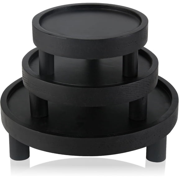 3 Pack Modern Black Wooden Display Risers, Pedestal Stand for Home Decor, 8/6/5 Inch