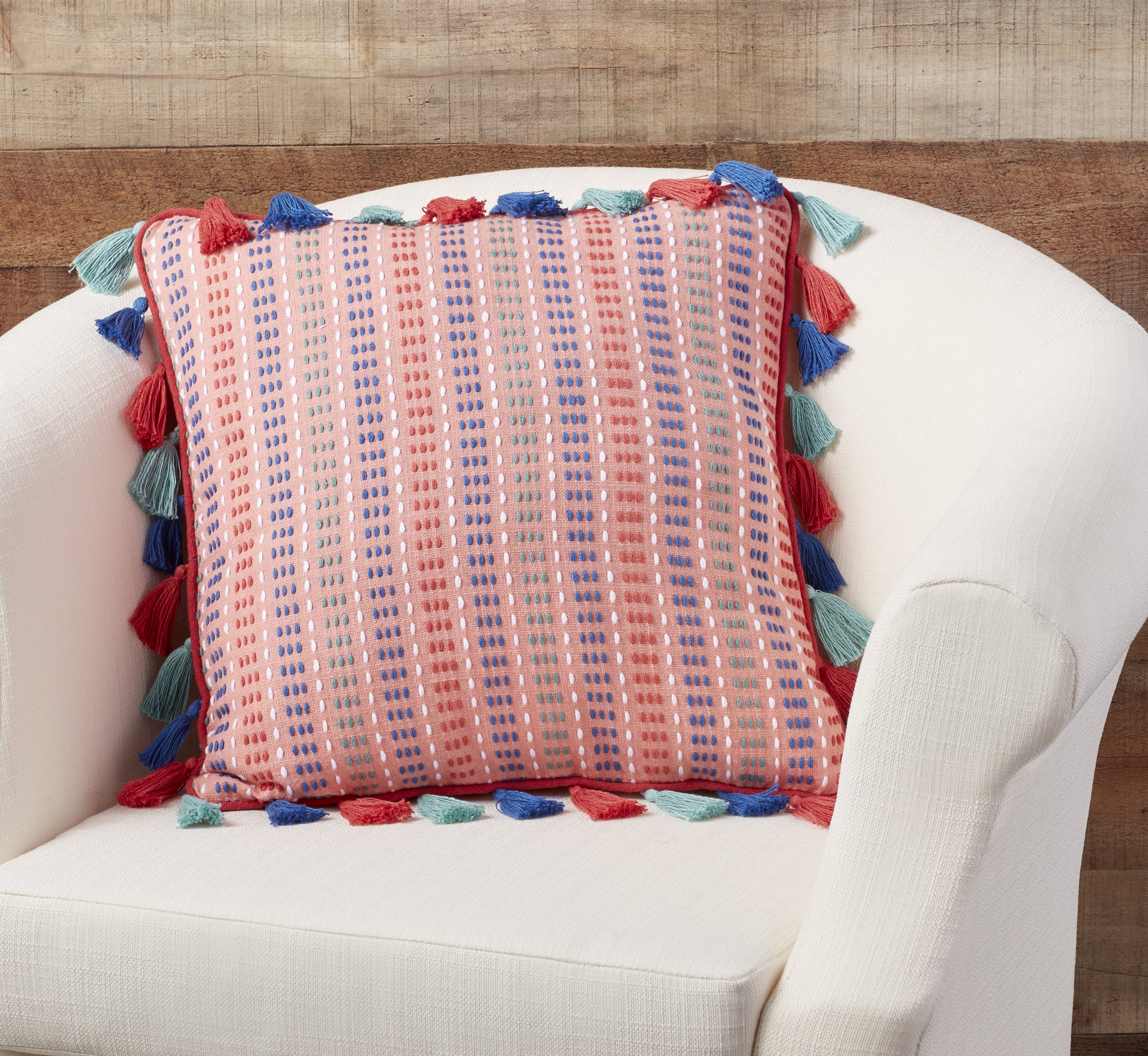 The Pioneer Woman Kantha Stitch Decorative Throw Pillow, Blush, 18" x 18"