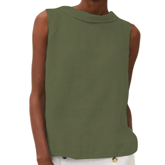 Tank Tops for Women 2024 Trendy Womens Summer Sleeveless Top Solid Color Drop Loose Shirts Green M