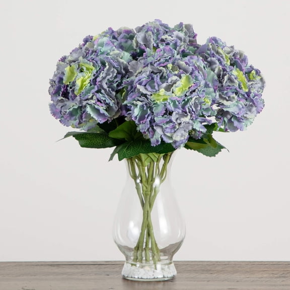 Nearly Natural Hydrangea Artificial Floral Arrangement with Glass Vase - 20" - Blue