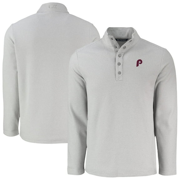 Men's Cutter & Buck Gray Philadelphia Phillies Hunts Point Eco Textured Fleece Recycled Half-Snap Sweatshirt