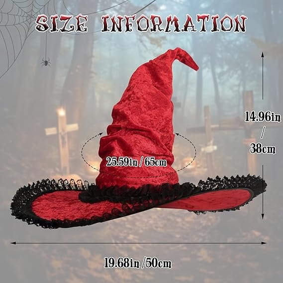 Lace Trim Witch Hat with Wide Brim for Halloween Costume Cosplay