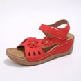 thumbnail image 3 of GERsome Low Wedge Heels Sandals for Women Open Toe Ankle Strap Platform Sandals for Travel Summer Beach, Red Size 8.5, 3 of 9