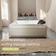 73 x 48 Whirlpool Bathtub for 2-Person with 8 Hydro Massage Jets & Chromatherapy LED Lights, 1HP UL Certified Pump, 3-Sided Apron Acrylic Soaking Tub, Left Drain, 110 Gallons, White