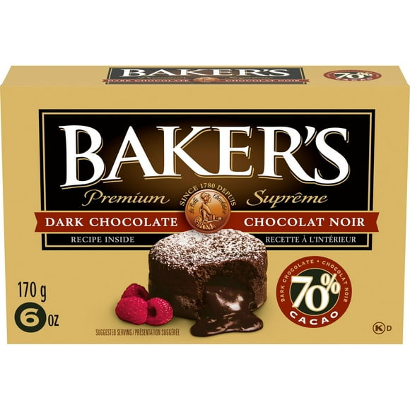 Barre de chocolat noir 70 % cacao Baker’s Suprême pour la cuisson 170g