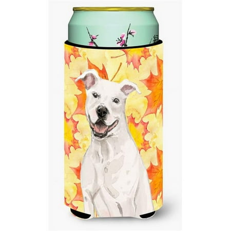 

White Staffie Bull Terrier Fall Tall Boy Beverage Insulator Hugger