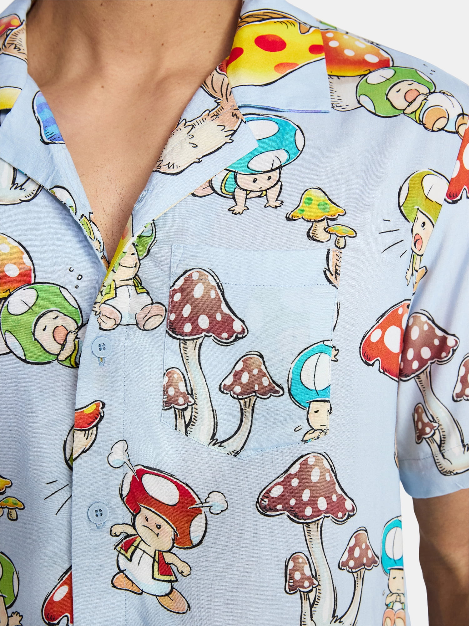 Nintendo Men's and Big Men's Mushroom Kingdom Graphic Button Up Shirt, Sizes XS-5XL
