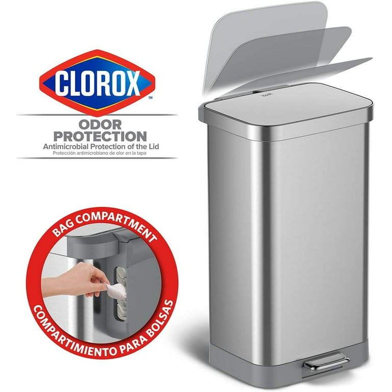  Glad 20 Gallon / 75.5 Liter Extra Capacity Stainless Steel Step Trash  Can with CloroxTM Odor Protection, Pewter : Industrial & Scientific