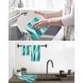 thumbnail image 5 of Turquoise Stripes Kitchen Dish Towels for Drying Dishes Set of 2, Vintage Farmhouse Ripple Texture Art Waffle Weave Microfiber Hand Tea Bathroom Towels Quick Dry & Absorbent Towel 15.7x23.6, 5 of 7