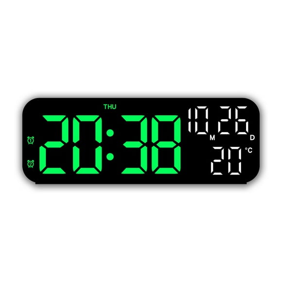 LED Clock Digital Wall Clock With 3-speed Brightness Adjustment Temperature Countdown Function Voice Control Wall Clocks For Office Bedroom Black shell green light