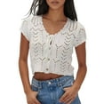 thumbnail image 2 of Women'S Summer Short Sleeve Crochet Shrug Tie Front Open Knit Cropped Cardigan Sweater Cover Up White M, 2 of 9