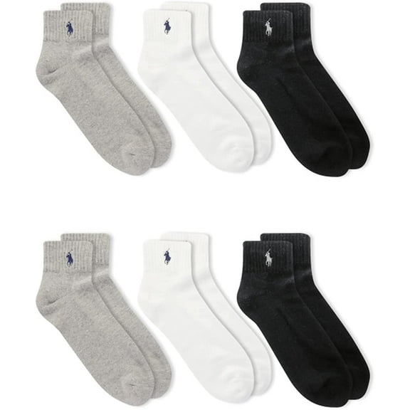 Polo Ralph Lauren Rib Cuff Sport Quarter Socks 6-Pack GHAST