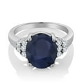 thumbnail image 2 of Gem Stone King 6.90 Cttw Oval Blue Sapphire and White Diamond 925 Sterling Silver Engagement Ring for Women | Oval 14X10MM | Gemstone Birthstone (Size 9), 2 of 4