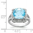 thumbnail image 2 of Primal Silver Sterling Silver Rhodium-plated Checker-cut Swiss Blue Topaz and Diamond Ring, 2 of 4